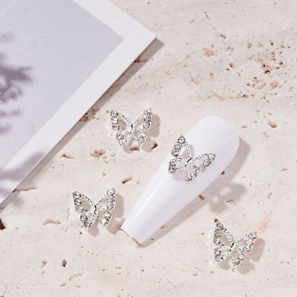 10Pcs Fairy Pink Zircon Nail Art 3D Charms Jewelry Butterfly Shaped Nail Crystal Alloy Decals 11*9mm Rhinestone Nail Decoration*