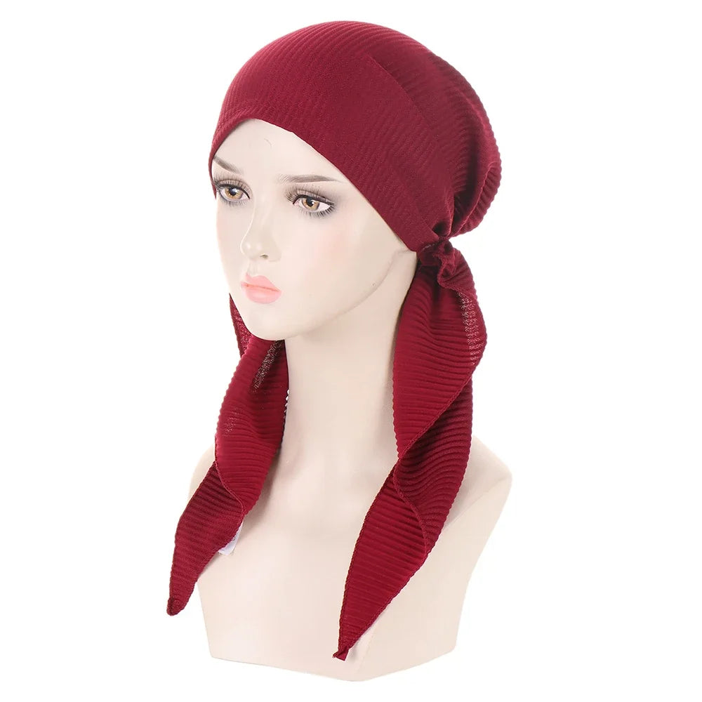 Shiny Glitter Elastic Solid Color Pre-Tied Hijabs Wrap Head Scarf Muslim Turban Bonnet for Women Inner Hat Turbantes Caps Mujer