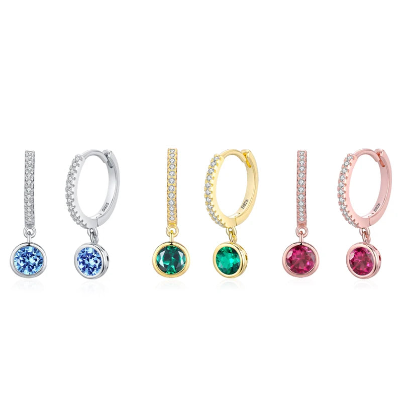 925 Sterling Silver Sparkling Circle Multicolour Crystal Hoop Earrings
