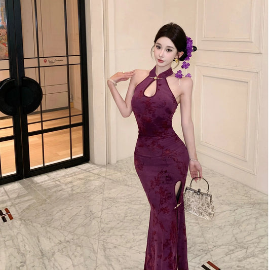 Velvet  Dress with Lace Design