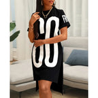 Round Neck Short Sleeve Split Loose Dress