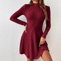Mock Neck Ribbed Knit Skater Dress