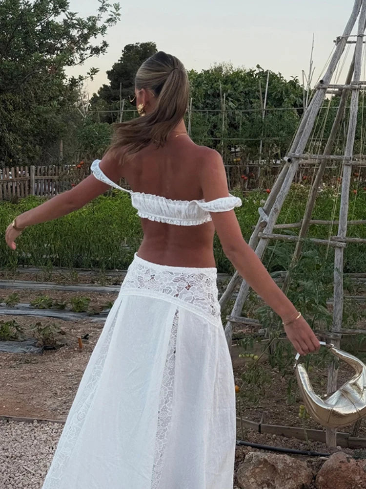 Hollow Out Halter Crop Tops & Half Skirt Set