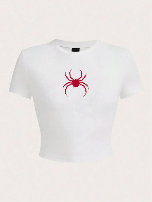 Simple Red Spider Prints Crop Tee