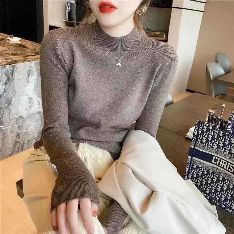Solid Color Turtleneck Knitted Sweater
