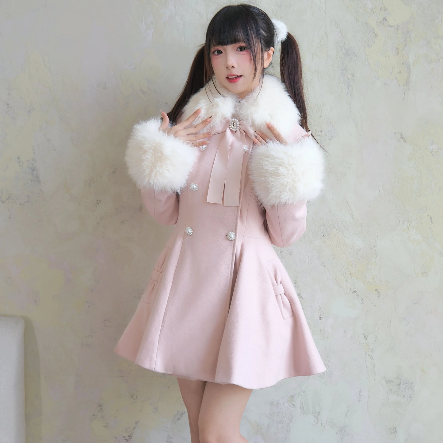 Fur Collar Slim Double-Breasted Woolen Coat