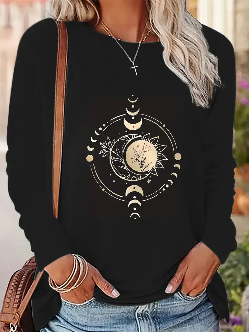 Sun Moon Stars Floral Design Tee