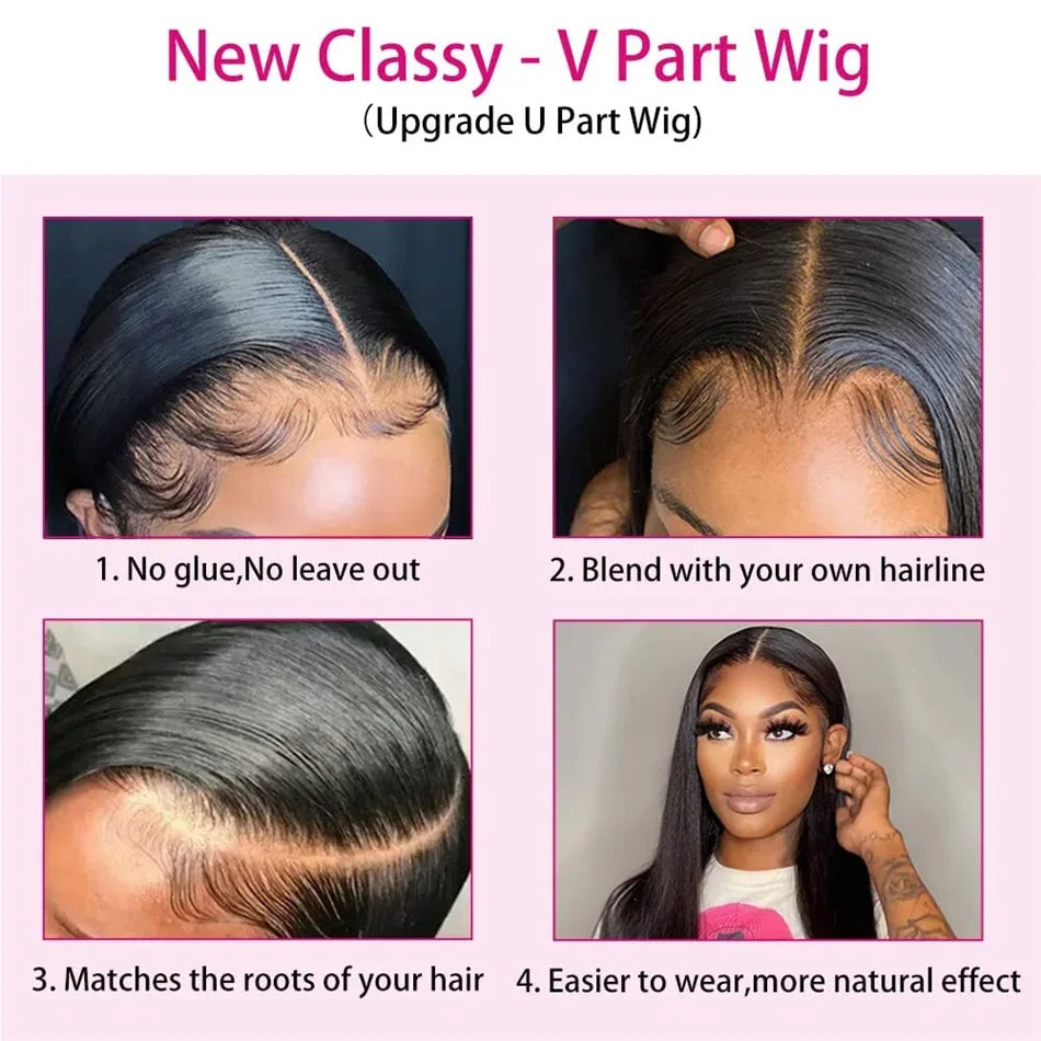 V Part Straight Human Hair Wig