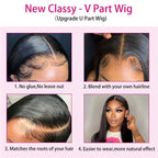 V Part Straight Human Hair Wig