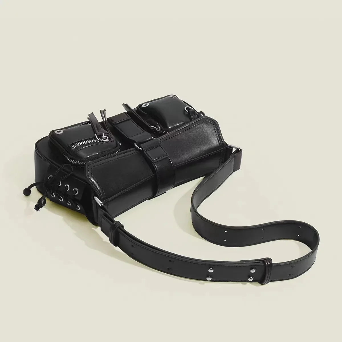 Faux Leather Multi-Pocket Baguette Handbag