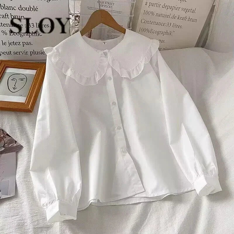 XPQBB Ruffled Peter Pan Collar Blouse