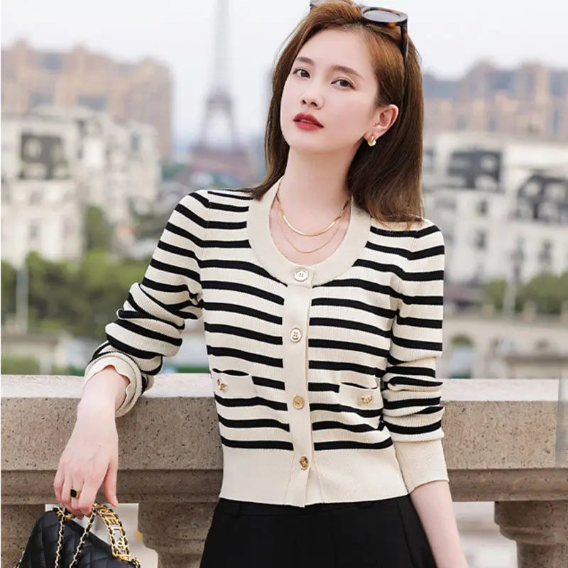 Striped Short Knitted Cardigan