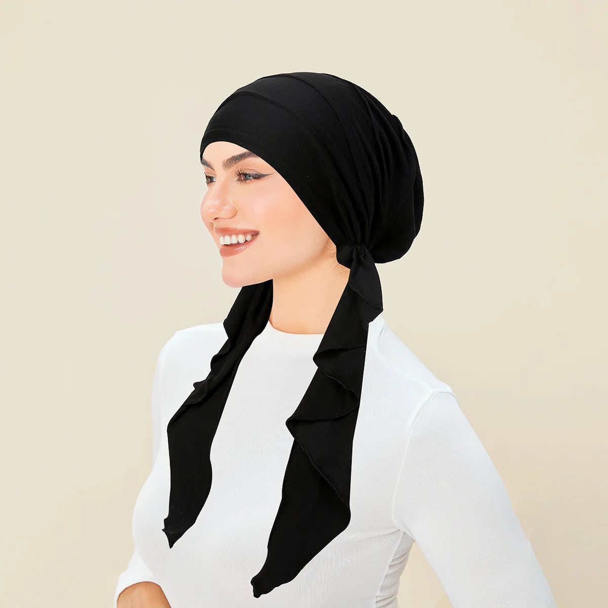 Shiny Glitter Elastic Solid Color Pre-Tied Hijabs Wrap Head Scarf Muslim Turban Bonnet for Women Inner Hat Turbantes Caps Mujer