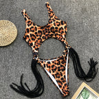 Patchwork Fringe Cut Out Rings Monokini
