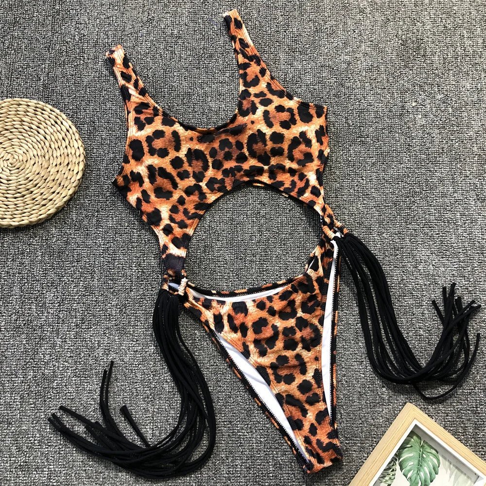 Patchwork Fringe Cut Out Rings Monokini