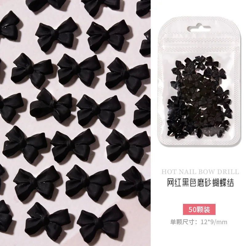 50PCS Aurora Acrylic 3D Nail Art Bow Charm For Nails Decoration Design Kawaii Manicure Accessories Bow-knot DIY Craft Supplies