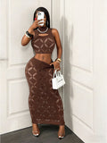See Through Mesh Hollow Out Crop Tank & High Waist Bodycon Mini Skirt Set