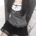 Polka Dot Print Contrast Patchwork Knitted Top