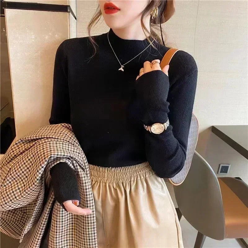 Solid Color Turtleneck Knitted Sweater