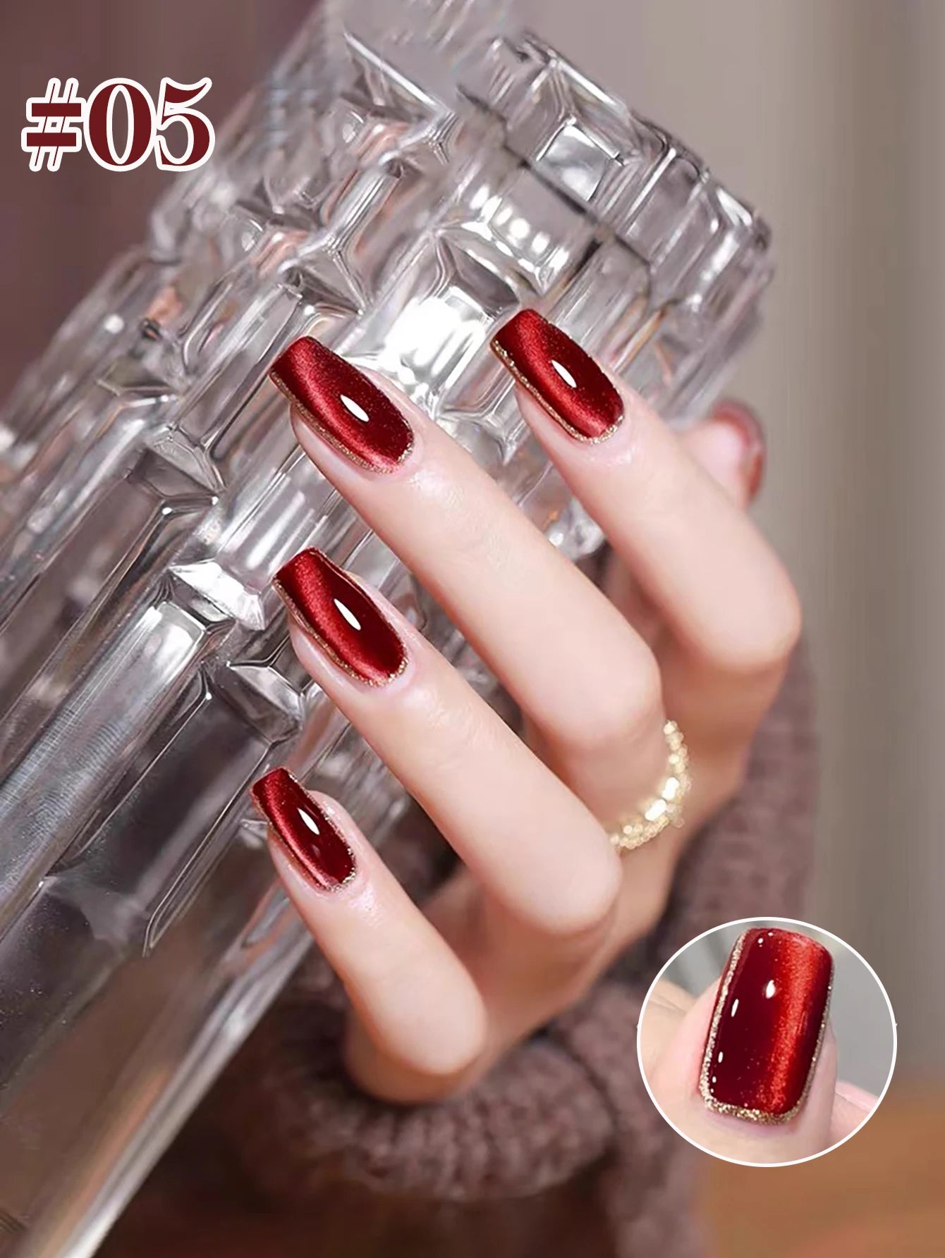 10ML 1-8PCS Red Cat Eye Nail Polish Red Nails 2026 New Cherry Wine Deep Red Glass Bead Magnet Cat Eye Spear Crystal Gel