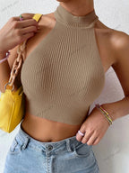 Knit Sleeveless Corset Halter Crossfit Crop Top