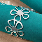 925 Sterling Silver 18 Inch Chain Flower Necklace Bangle Earring Set