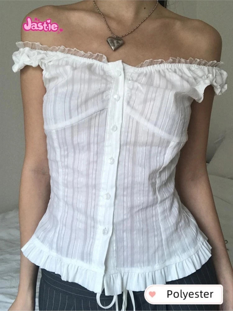 White Lace Tied Square Neck Summer Tee