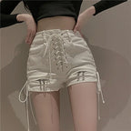 High-Waisted Lace-Up Front Denim Shorts