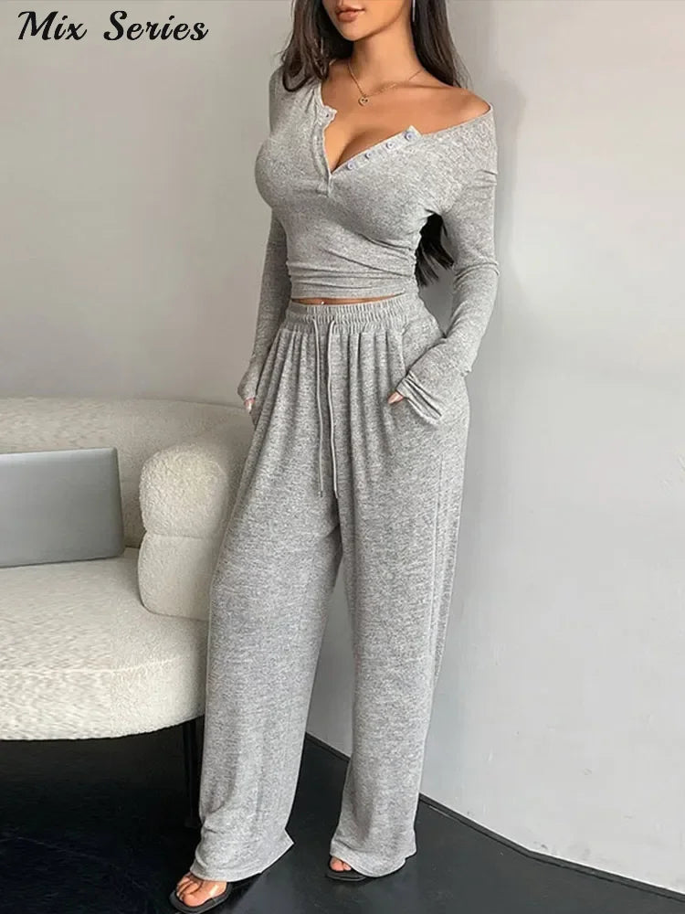 Button Pullover Pants Set