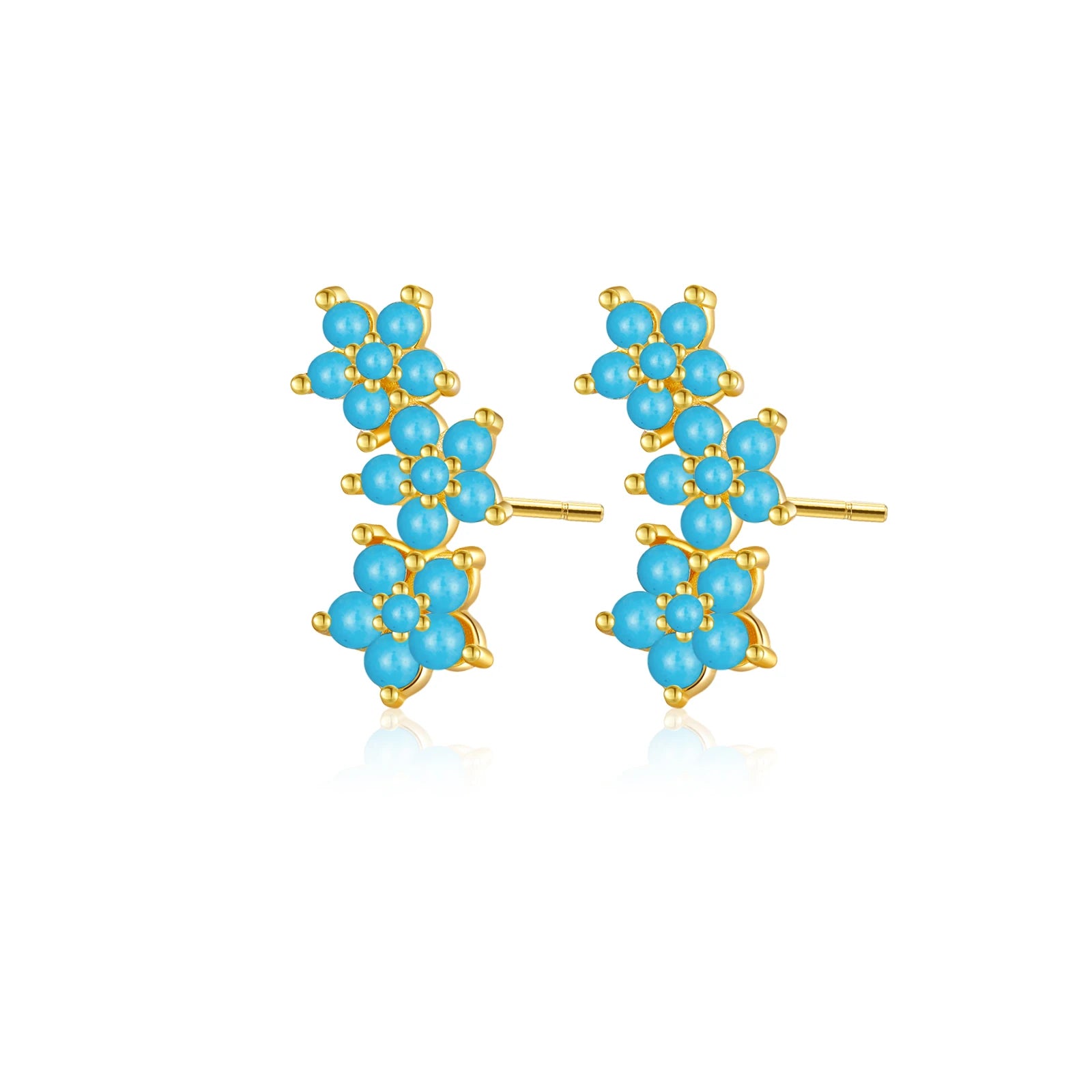 925 Sterling Silver Three Flower Stud Earring