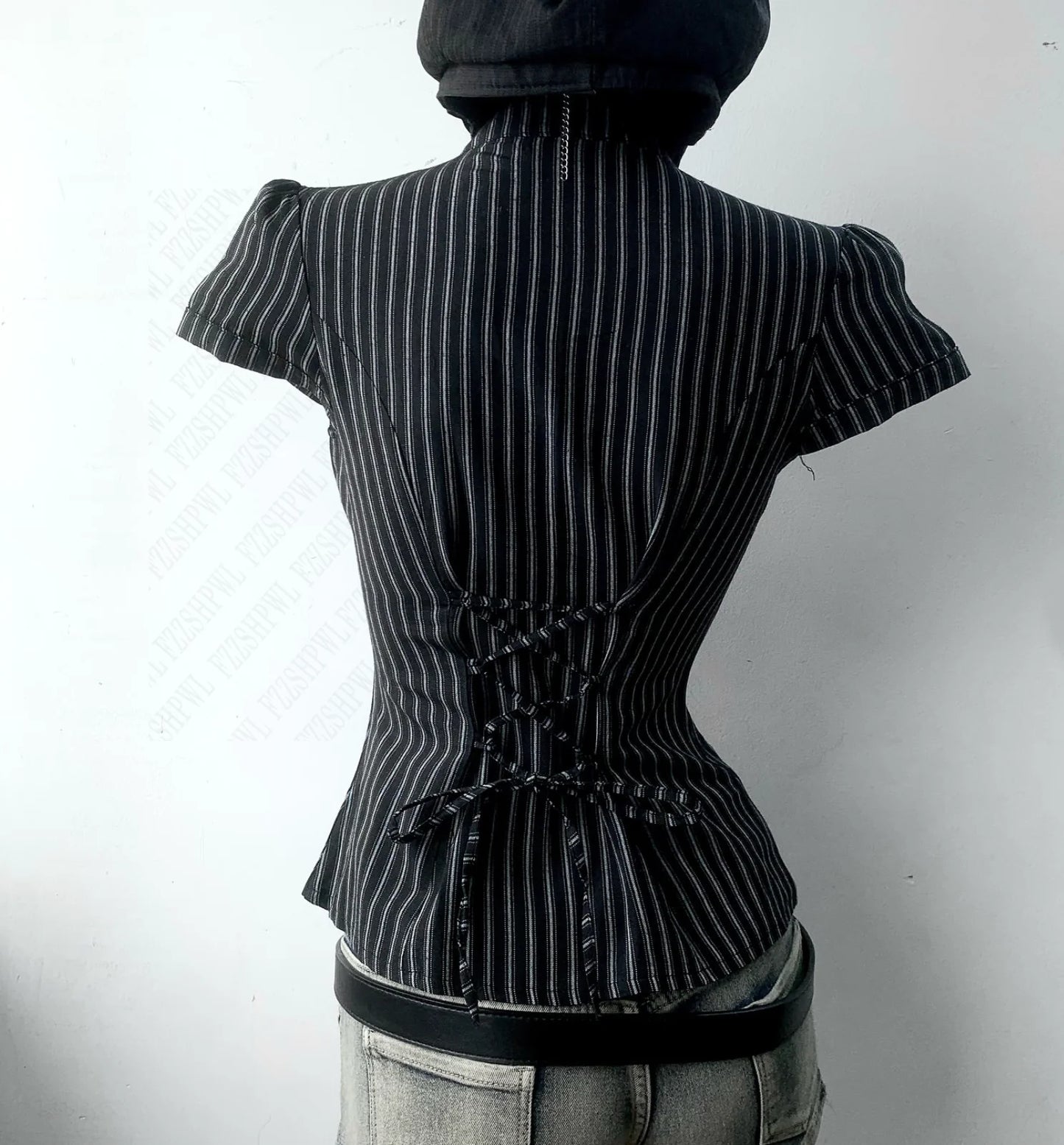Pinstripe Short-Sleeve Fitted Shirt