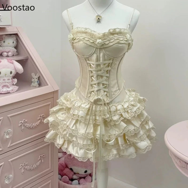 Bow Tank Tops Mini Cake Skirt Set