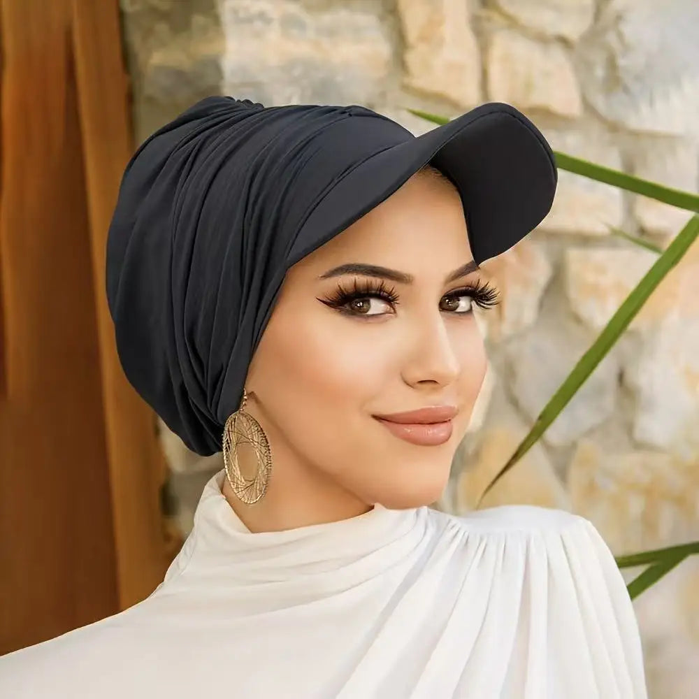 Wide Brim Hat Headwraps Sun Visor for Women Muslim Stretch Turban Cap Chemo Pullover Bonnet Sun Hat Hair Loss Head Wrap Outdoor