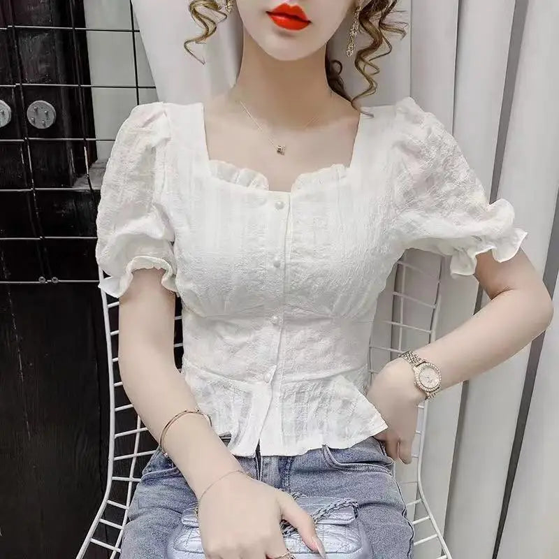 Short-Sleeved Ruffled Top