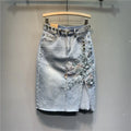 Floral Embroidered Denim Skirt