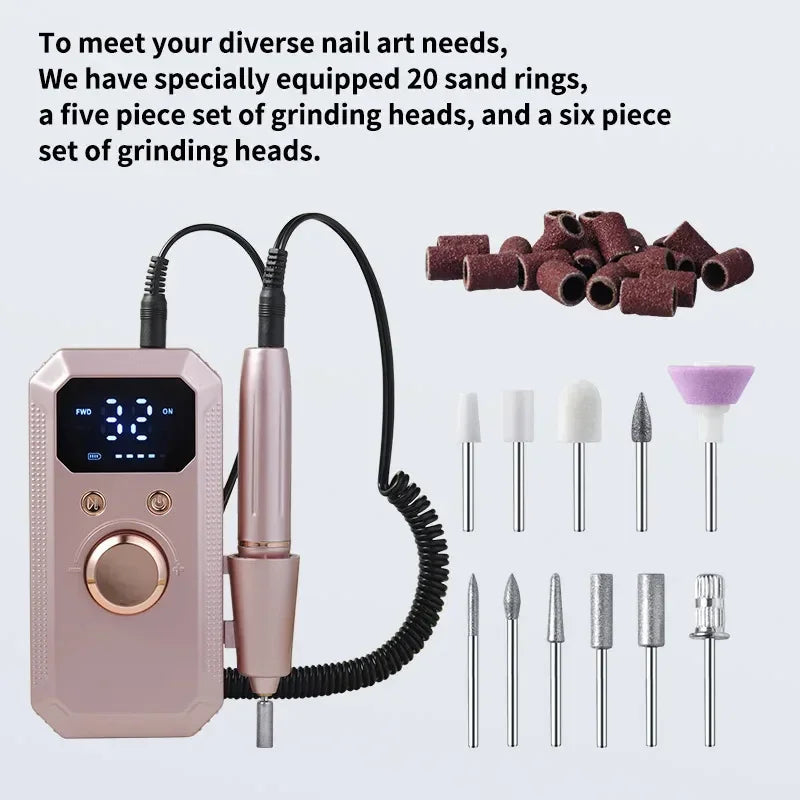 Professional Rechargeable Electric Nail Drill Machine, Portable Cordless Nail File with HD LED Display & 32 Speeds, Manicure Pedicure Kit for Acrylic Gel Nails Polishing Grinding Removing, Ideal Holiday Gift