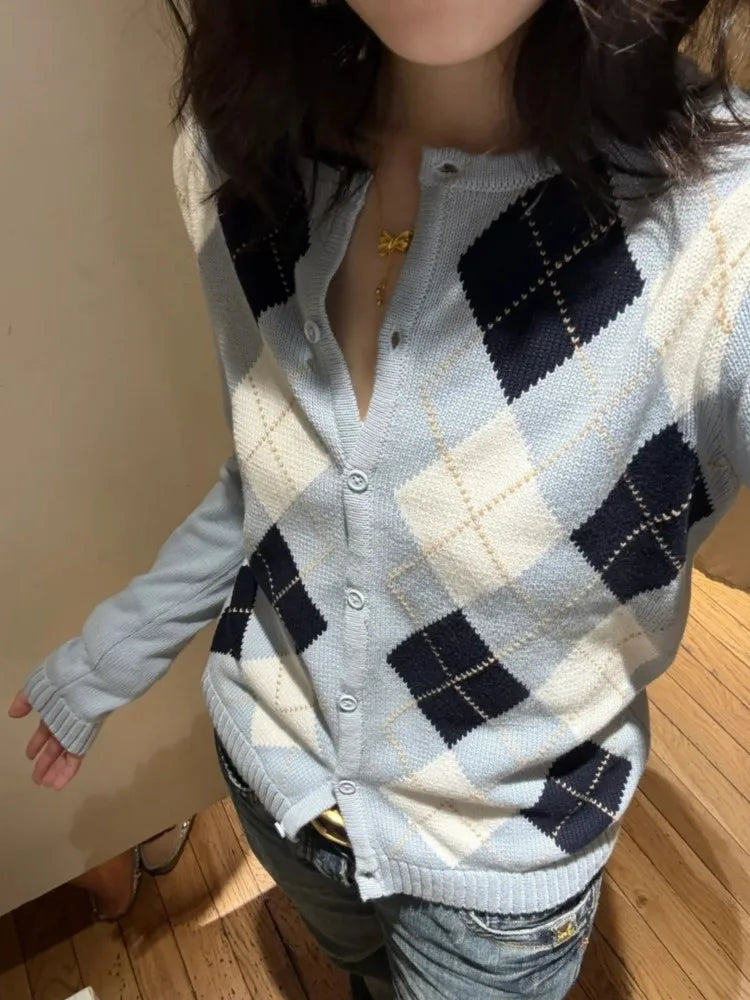 Diamond Jacquard Button Cardigan