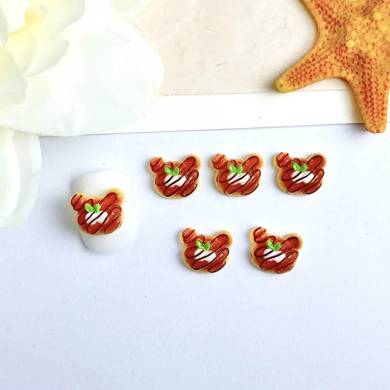 30PCS Simulated Salad Bread Donut Nail Charms Creative Cute Bear Cowhorn Sandwich Desserts Resin Nail Art Decorations DIY Nails