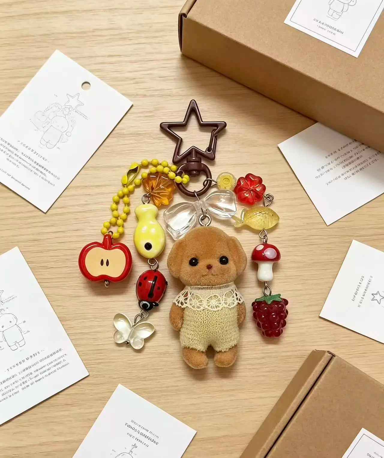 ˋ°•⁀ Super cute caramel cat flocked plush toy, Animal Family bag charms  keychain
