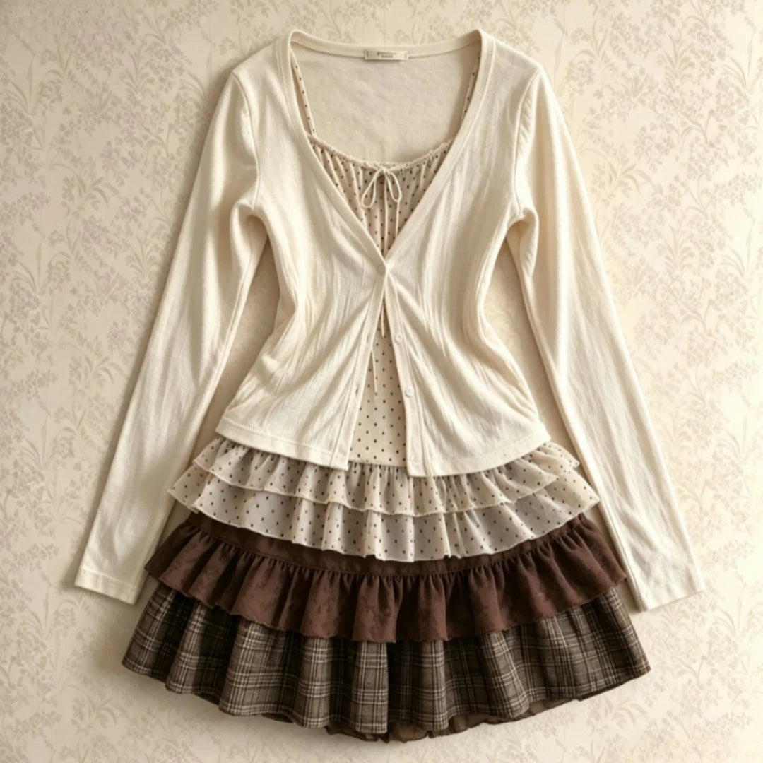 Lace Patchwork Dress Two Piece Set