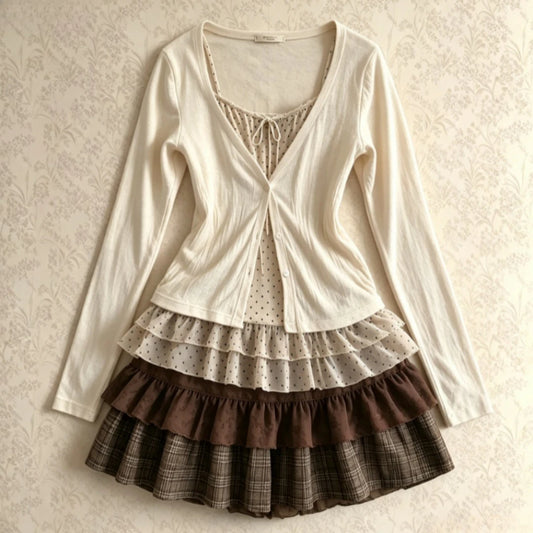 Lace Patchwork Dress Two Piece Set