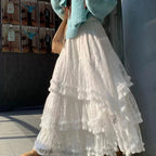 A-Line Lace Cake Loose Midi Skirt