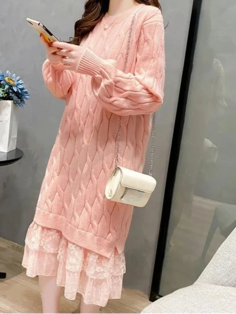 Round Neck Knitted Sweater Dress