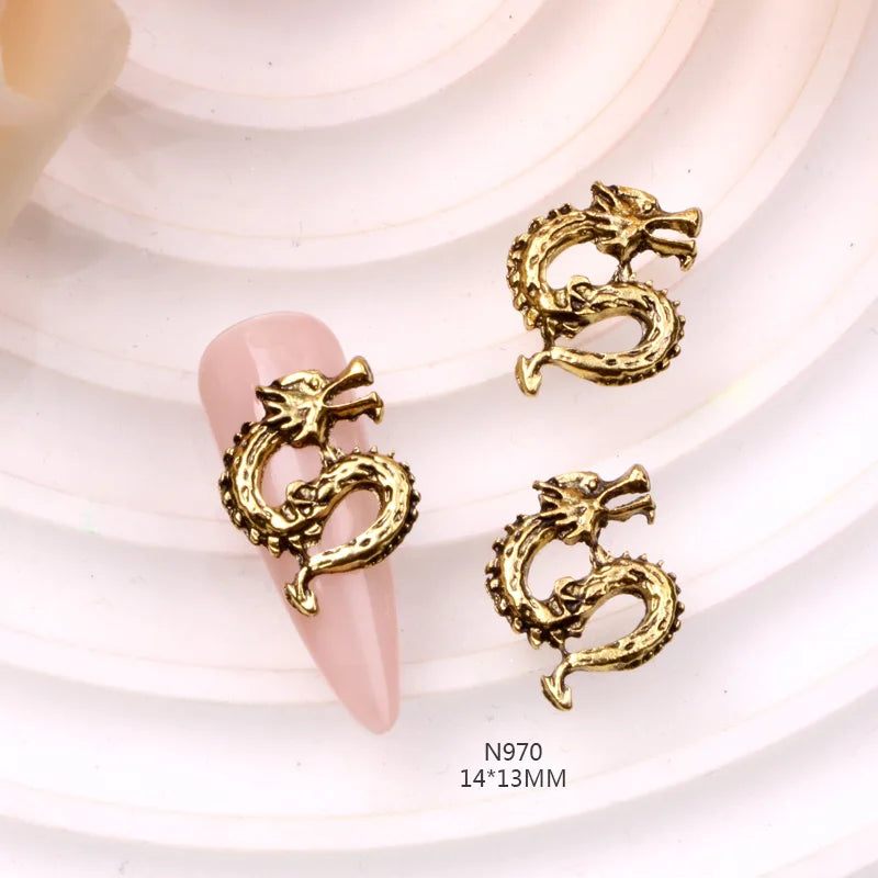 TSZS 10pcs/lot 2024 3D Alloy Silver Gold Chinese Dragon Nail Decorations New Year Chinese Dragon Nail Art Charms
