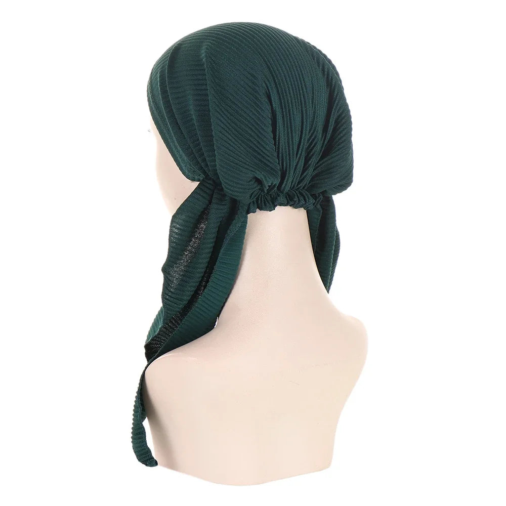 Shiny Glitter Elastic Solid Color Pre-Tied Hijabs Wrap Head Scarf Muslim Turban Bonnet for Women Inner Hat Turbantes Caps Mujer