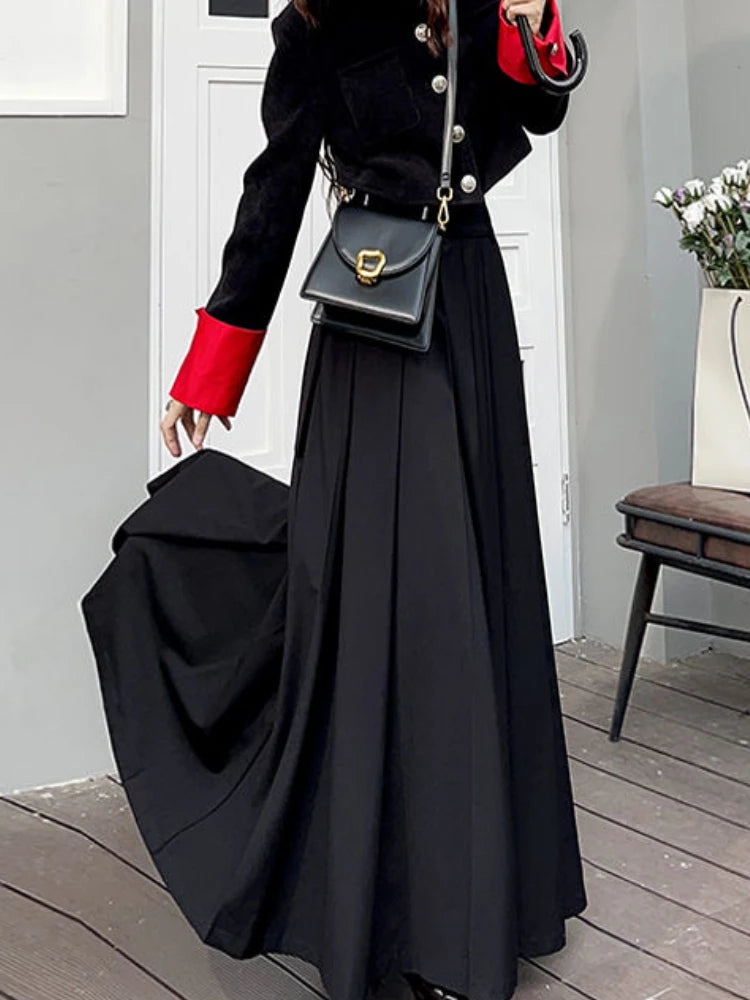 Pleated Solid Maxi Skirt