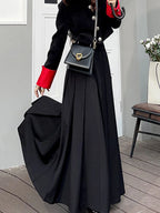 Pleated Solid Maxi Skirt