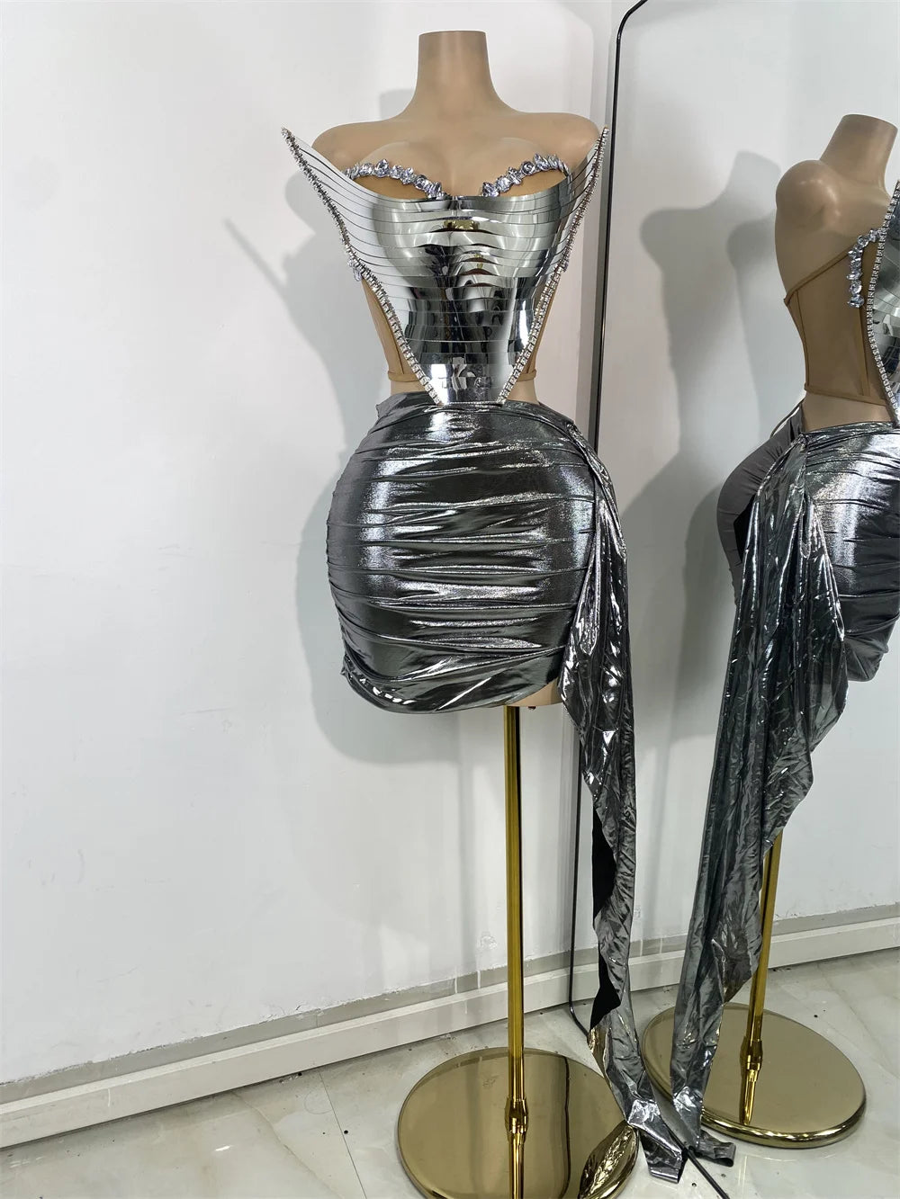 Sparkly Diamonds Silver Gold Two Pieces Backless Dress