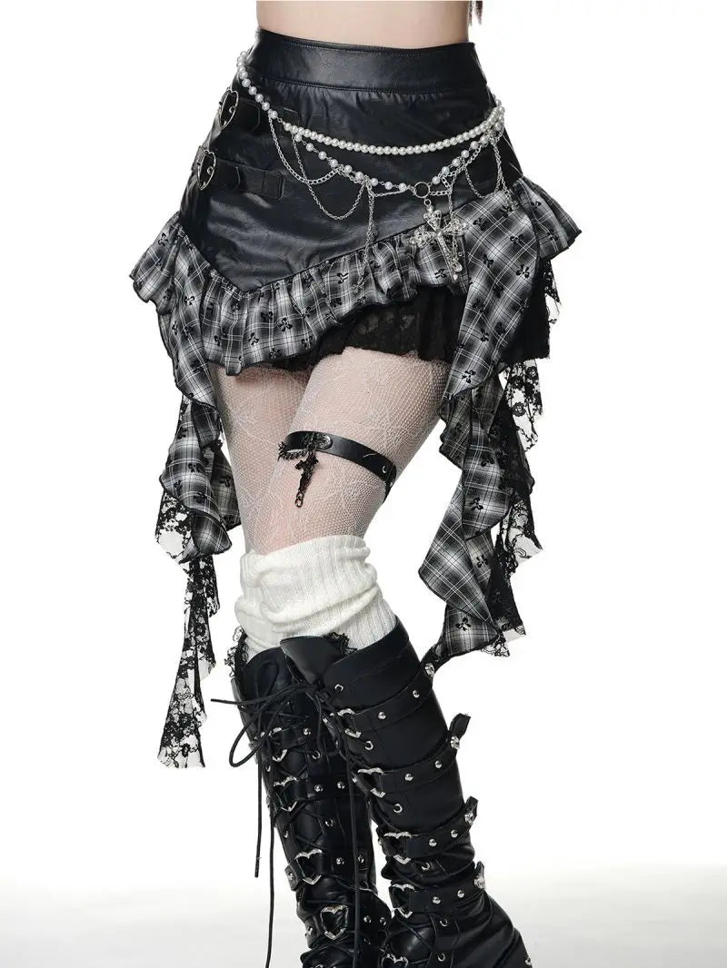 Faux Leather High-Waisted Asymmetric Short Skirt
