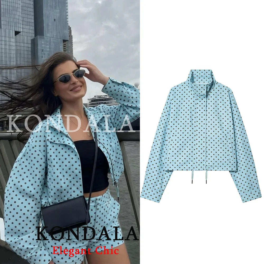 Polka Dot Jacket Stand-up Collar Bubble Yarn Loose Jacket